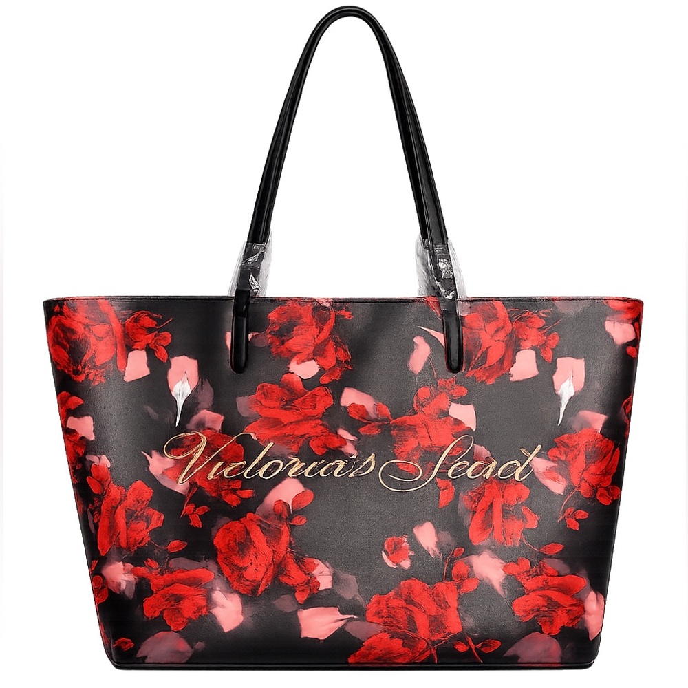 Victoria's Secret Black and Red Floral Tote